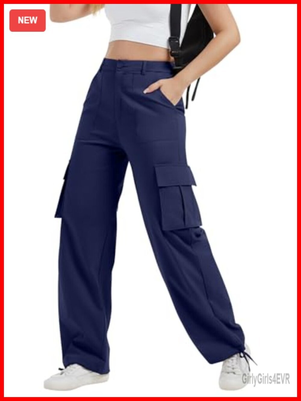 High Waist Stretchy Wide Leg Cargo Pants with Pockets Hiking Streetwear